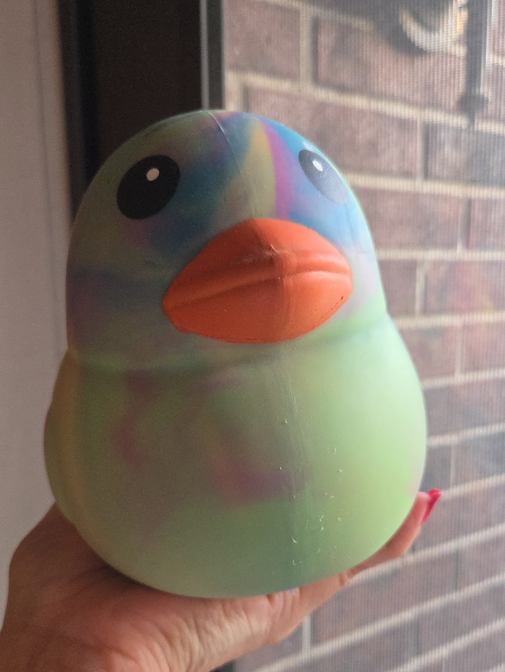 Huge Cute Multicolor Duck Squeeze Pet Toy - Green with Orange Beak